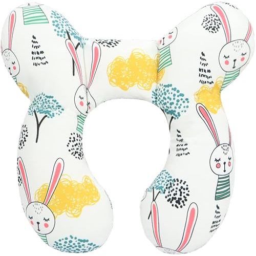 vocheer Baby Travel Pillow(Upgraded), Head and Neck Support Pillow for Pushchair, Car Seat,Stroller, Bouncer, Cotton(Rabbit)