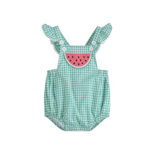 Green Gingham Watermelon Ruffle Romper – The Rocking Horse Co.