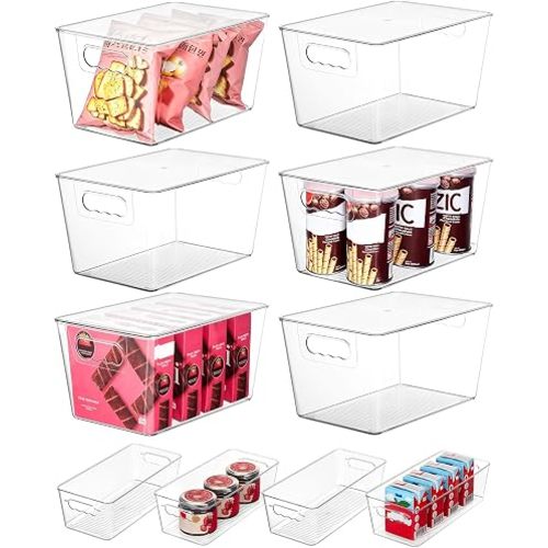 Vtopmart 10 Pack Clear Plastic Storage Bins with Lid Set, 6 Large and 4 Small Pantry Organizers and Storage Bins with Handle, Storage Containers for Pantry, Kitchen, Fridge, Cabinet Organization