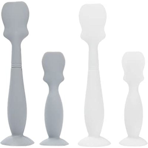 Baby Diaper Cream Spatula, 4 Pack Baby Diaper Brush with Humanized Handle and Suction Cup, Baby Cream Applicator Newborn Butt Paste Spatulas (Grey & White)