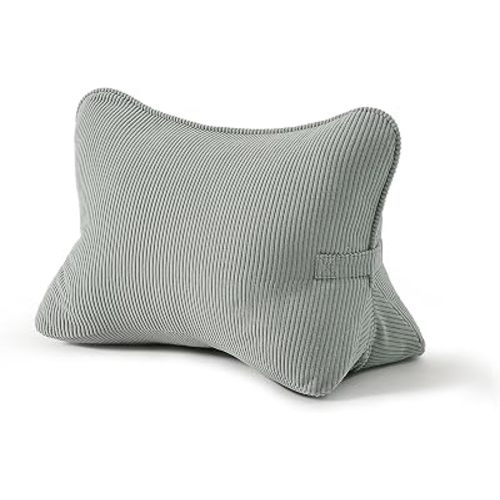Pat. Pend. Corduroy Lumbar Support Back Pillow for Sitting Up & Reading, Ergonomic Triangle Back Support Cushion for Sofa, Armchair & Bed, Removable Washable Cover, Grey Green
