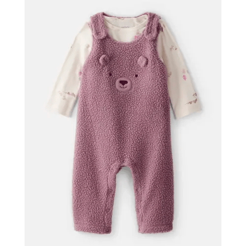 Baby Girl 2-Piece Bear Sherpa Long-Sleeve Snug Fit Overall Set - Purple | Carter's