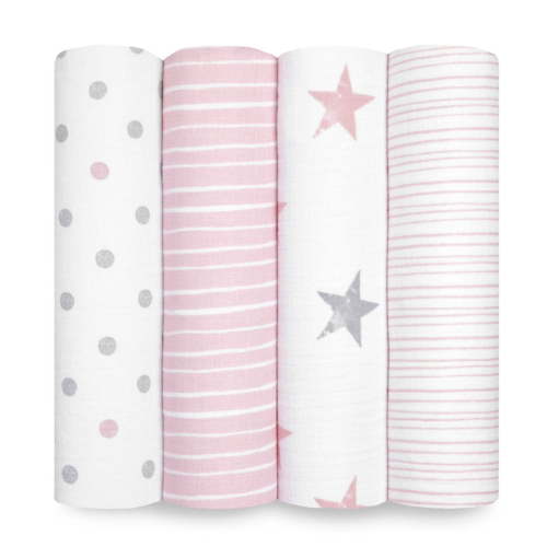 Aden + Anais™ Essentials, Cotton Muslin Swaddle Blanket, Doll, Girls, Infants, 4-Pack