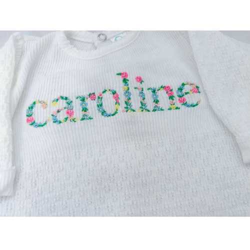 Pink Floral Baby girl monogram gown or romper, Paty gown monogram, Paty gown, Baby girl coming home outfit