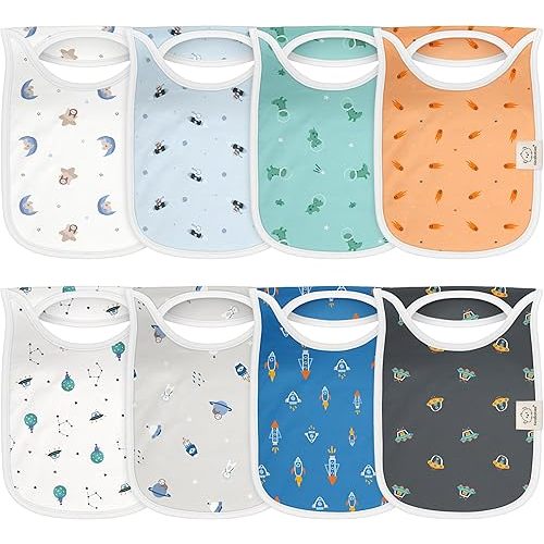 KeaBabies 8-Pack Bibs for Baby Girl, Boy - Pullover Large Baby Bibs for Drooling and Teething Infant, Newborn, Soft & Absorbent Organic Cotton, Long Torso Coverage Keep Toddler Clean & Dry (Cosmo)