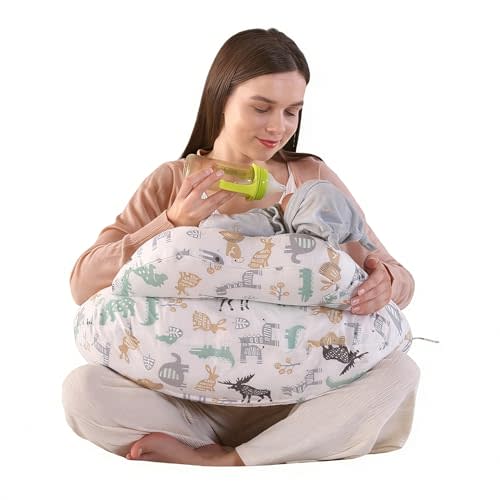 Nursing Pillow for Breastfeeding with Security Fence | Wider Feeding Pillows, Removable Washable Cotton Cover, Adjustable Waist Strap, Enhanced Support for Mom and Baby