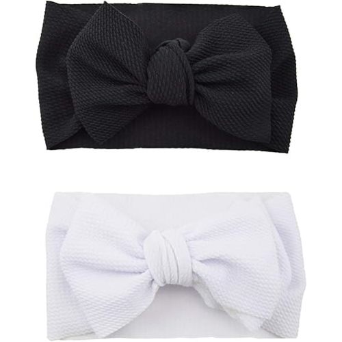 Baby Girl's 8'' Halloween Bow Headband Soft Big Bow knot Nylon Headband Toddler Hairband for Photography Travle Party Festivals 2Pcs (2- Black White)