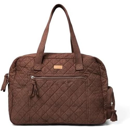 Staya Quilted Weekender for Women – Overnight Bag, Hospital Bag for Labor and Delivery, Soft Cotton Quilted Duffle, Perfect Carry-On Travel (Cacao)