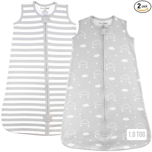 Baby Sleep Sack 1.0 TOG, Organic Cotton Baby Wearable Blanket with Two-Way Zipper, Swaddle Transition Baby Sleeping Bag, All-Season Sleep Sack for Newborn Infant Toddler Boy Girl, 2-Pack, 0-6 Month