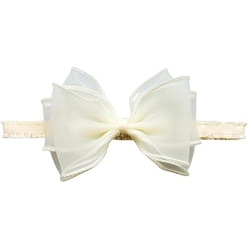 Cute Lace Bow Baby Girls Headbands White Knot Headband Soft Chiffon Hair Band for Newborn Infant Toddler Kids Hair Accessories (Beige A)