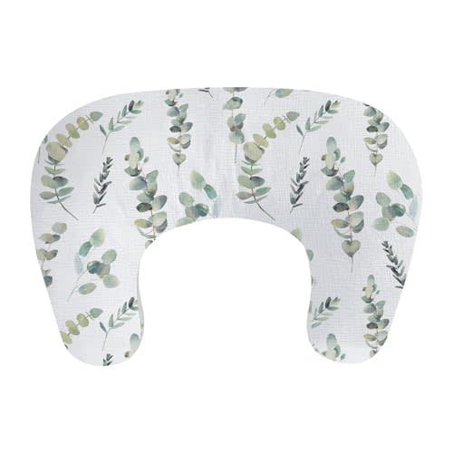 Little Grape Land Nursing Pillow, Soft 100% Cotton Breastfeeding Pillow with Breathable Muslin Removable Cover, Green Leaves Breast Feeding Pillows for Babies 0-12 Months with Protective Zipper
