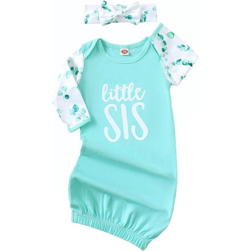 AMAWMW Newborn Baby Girl Little Sister Sleeper Gown Stripe Long Sleeve Nightgown Pajamas Gifts Stuff Essential Outfit