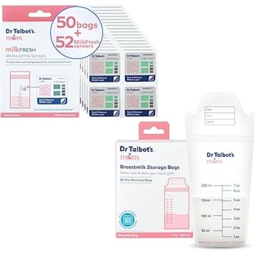 Bundle of Dr. Talbot's Mom Breastmilk Storage Bags with 4 MilkFresh Sensors, 50ct + 48 MilkFresh Breastmilk Freshness Sensors - Pairs with App to Monitor Time and Temperature - 48ct (52 Total Sensors)