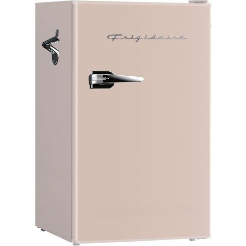 Frigidaire Retro Compact Fridge with Chiller, 3.2 cu ft Countertop Fridge with Built-In Bottle Opener, Compact Refrigerator for Office, Bedroom, Dorm Room or Cabin - 16.5" D x 19" W x 31" H (Coral)