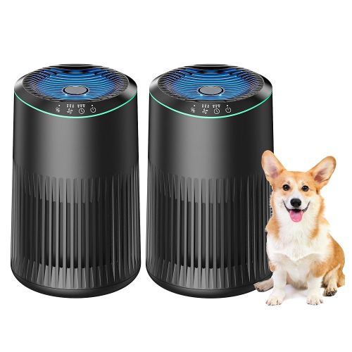 MERONTE Air Purifiers for Bedroom Home with Sleep Mode for Smoke Pet Dander Odors, Small Air Purifier with Fragrance Sponge, Blue Ambient Light, 23dB Quiet, MR2566, 1 Type 2 Pack Black