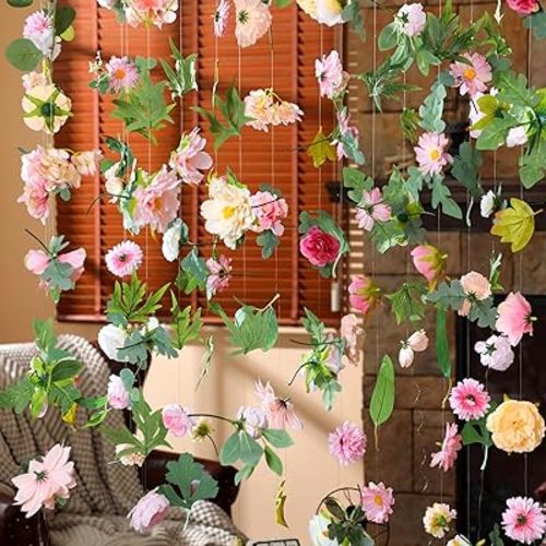 XunYee 6 Pcs 35.4 ft Flower Garlands Hanging Wildflower Backdrop Decoration Artificial Floral Garlands Fake Flower Vines Faux Silk Wildflower Decor for Halloween Fall Wedding Garden Wall Arch(Blossom)