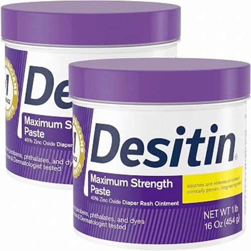 Desitin Maximum Strength Diaper Rash Cream, 40% Zinc Oxide | Treatment & Prevention | Hypoallergenic | Paraben-Free | 16 oz Pack of 2