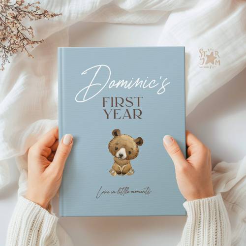 Baby's First Year - Blue. Personalized New Baby Book. Gift for parents, Record Book for newborn, baby journal, Named baby book, Memory album