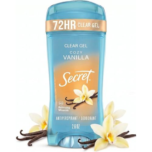 Secret Fresh Antiperspirant Deodorant for Women, 72hr Breathable Sweat & Odor Protection, Instant Freshness & Gentle, PH Balancing Minerals, Clear Gel, Cozy Vanilla Scent, 2.6 oz