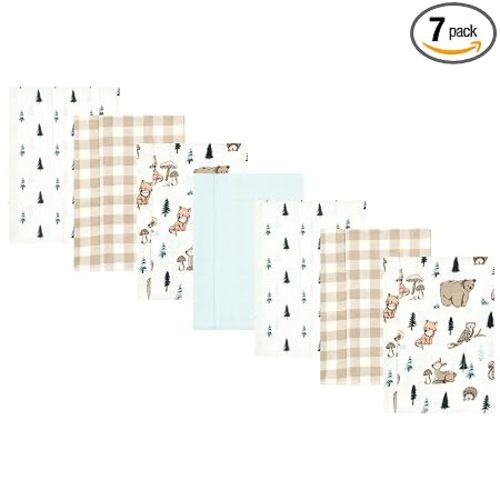 Hudson Baby Unisex Baby Cotton Poly Flannel Burp Cloths, Boy Woodland Pals 7-Pack, One Size