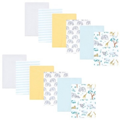 Hudson Baby Cotton Flannel Burp Cloths 12-Pack Bundle, Safari Friends, One Size