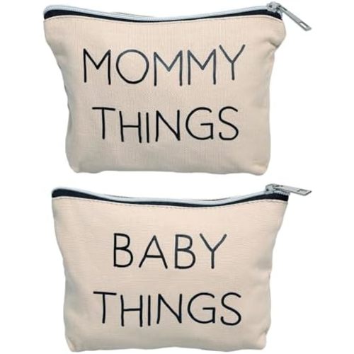 Pearhead Mommy and Baby Things Zipper Pouches, Set of 2, Organizer Bags