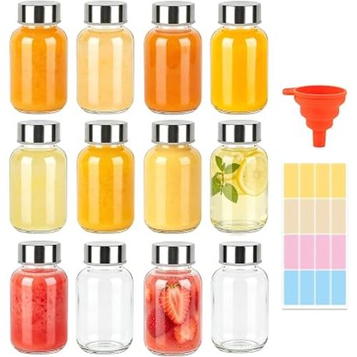 CARBLIN 5 oz Small Glass Juice Bottles with Lids Shot Container 12 Pack