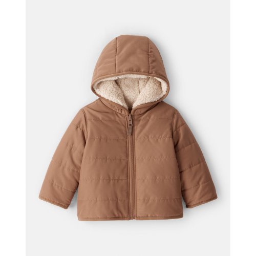 Baby Boy Reversible Sherpa Hooded Midweight Jacket - Brown | Carter's