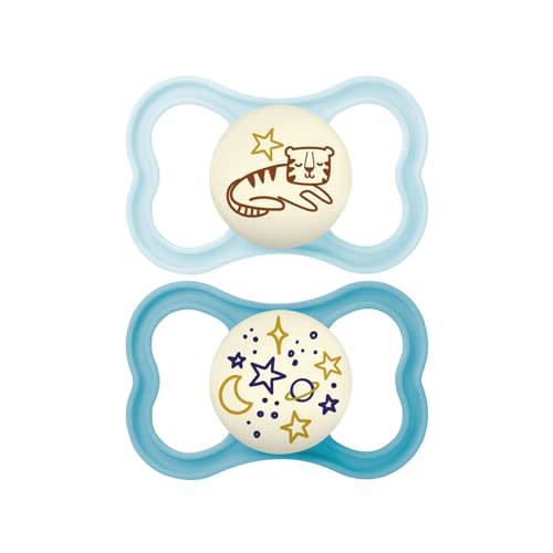 MAM Supreme Night Baby Pacifier, for Sensitive Skin, Patented Nipple, 2 Pack, 6-16 Months, Boy