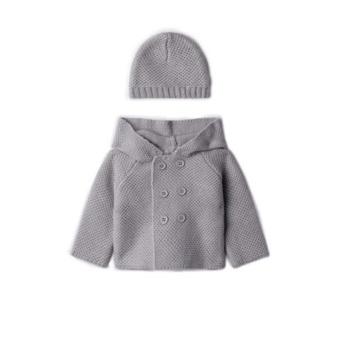 Cozy Knit Button-Front Hooded Jacket and Matching Hat Set