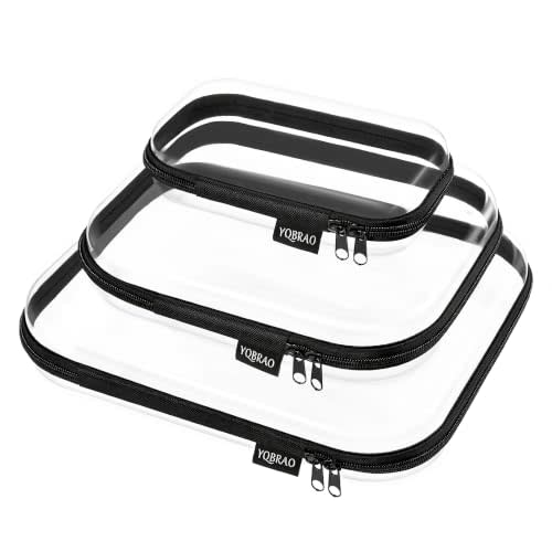 YQBRAO 3-Piece Clear Hard Shell Zipper Case Set, 1L 1M 1S, Black | Three practical sizes with clear rigid shells and dual zippers for flexible, easy-to-see everyday organization