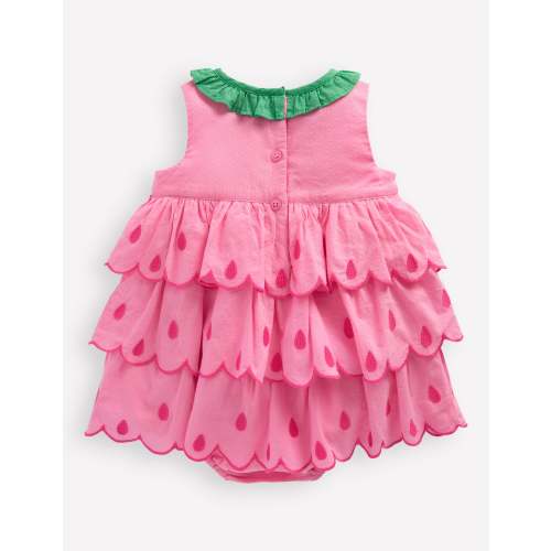 Ruffle Woven Romper-Bubblegum Pink