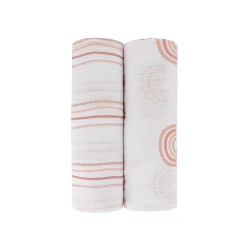 Ely's & Co. Cotton Muslin Swaddle Blanket Dusty Pink Rainbow Collection 2 Pack