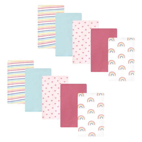 Hudson Baby Infant Girl Cotton Flannel Burp Cloths, Creative Rainbow 10-Pack, One Size