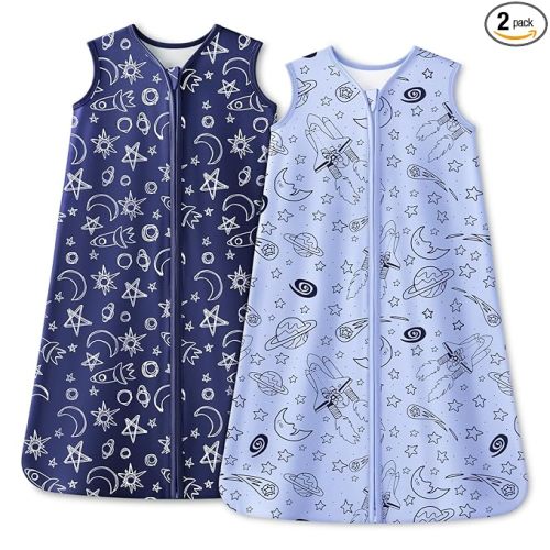 Unnivoll Baby Sleep Sack 6-12 Months 1.0 Tog Baby Wearable Blanket 100% Cotton Sleeping Sack with 2-Way Zipper for Infant Newborn Blue& Green space