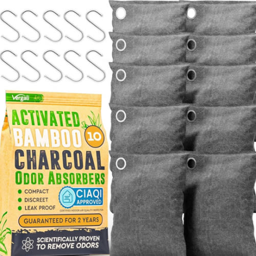 Activated Charcoal Odor Absorber for Strong Odors in Car, Closet, Shoe, Basement. 10 Activated Charcoal Bags Odor Absorbers for Home. Bamboo Charcoals Air Purifying Bag Charcoals Deodorizer Eliminator