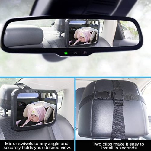 Shynerk Baby Car Mirror, Safety Car Seat Mirror for Rear Facing Infant with Wide Crystal Clear View, Shatterproof, Fully Assembled, Crash Tested and Certified - Black