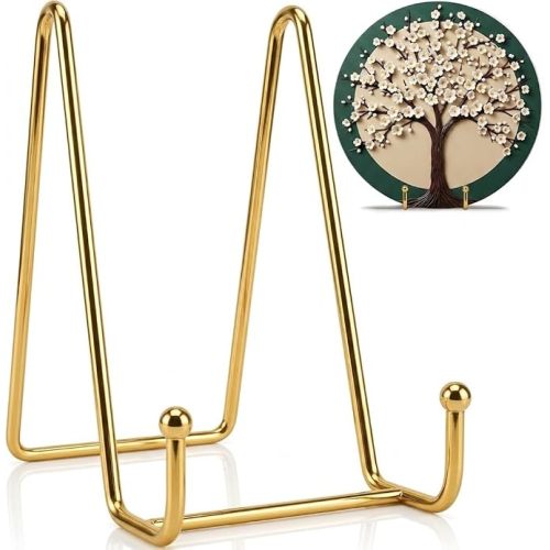 Plate Stands for Display - 2 Pack 6 Inch Gold Metal Frame holder stand for Book, Racks-Trendy & Sturdy Display Stand for Decorative Art Plate, Tablets, Recipe Book & Picture