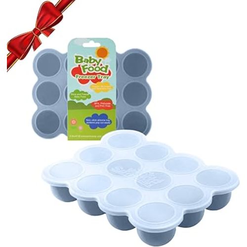 Samuelworld Baby Food Storage Container, 12 Portions x 2.5oz - BPA Free Silicone Freezer Tray with Clip-On Lid for Breast Milk Storage, Homemade Baby Food, Vegetable & Fruit Purees - Navy Blue
