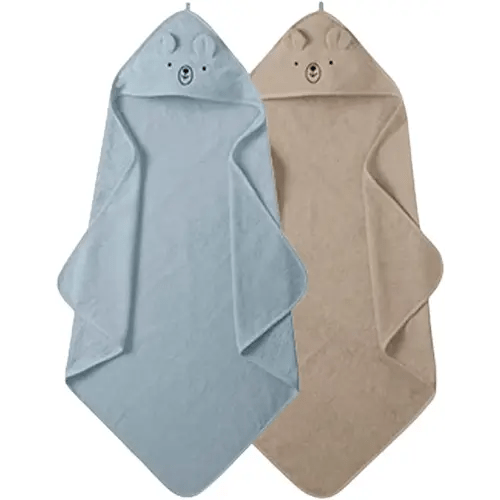 Denmark - Premium Organic Cotton Baby Bath Towel – Hooded Toddler and Baby Towels for Newborn Girl and Boy – Super Soft and Absorbent, 32 x 32-2-Pack (Towel Bear Fog/Bear Baby Blue)