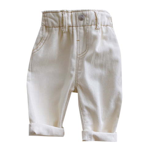 MEZZALL Baby Boys Girls Jeans Casual High Waisted Pant Straight Denim Jean Trousers Classic Dailywear, Beige, 3-6 Months