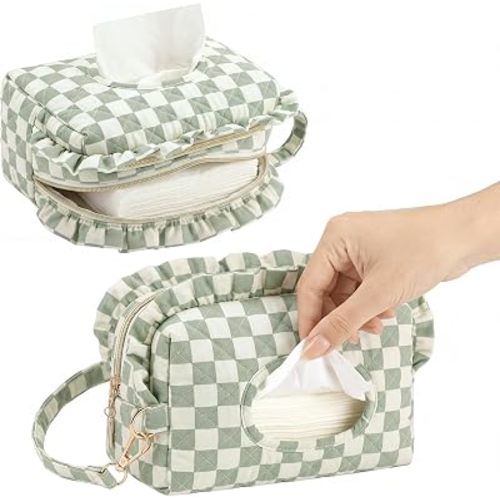 Double-Layer Quilted Diaper Wipes Bag Holder,Green,Plaid