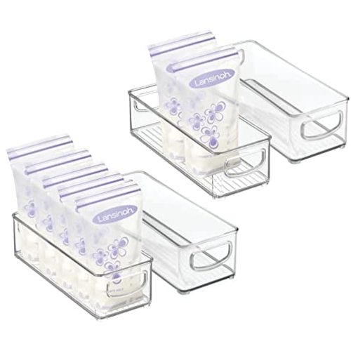 mDesign Small Plastic Nursery Storage Container Bins with Handles for Organization in Cabinet, Closet or Cubby Shelves - Organizer for Baby Food, Bibs, Formula, and Burp Cloths - 4 Pack - Clear