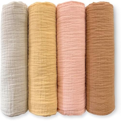SwaddleDesigns Cotton Muslin Swaddle Blankets for Babies, Set of 4, Neutral Receiving Blankets for Newborn, Baby Registry & Gift, 46x46 inches, Tuscan Sunset