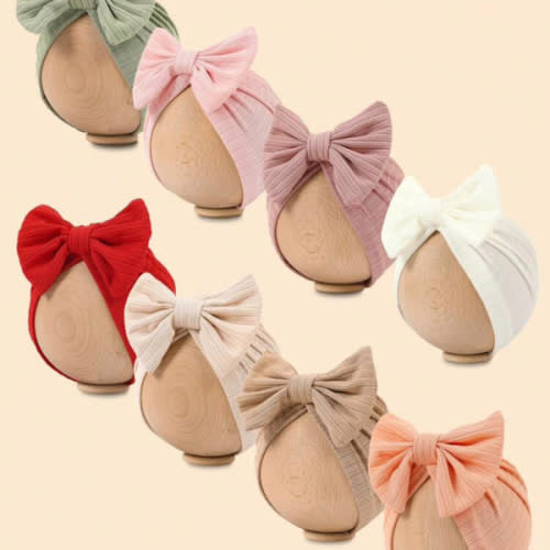 8 Colors Spring And Autumn Style Embroidered Headband Hat With Bow Decoration For 1-12 Months Old Babies, Newborn Baby Girl And Baby Boy Clothes Knitted Hand Sewn Stretch Fabric, Bow Hair Accessories For Girls, Children's Hair Accessories, Cute Decoration