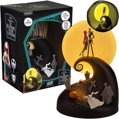 Paladone Nightmare Before Christmas Diorama Light – 30cm (11.8") LED Spiral Hill Lamp with Jack & Sally Figurines, USB Powered with Warm & Cool Light Modes, Home Décor for Fans