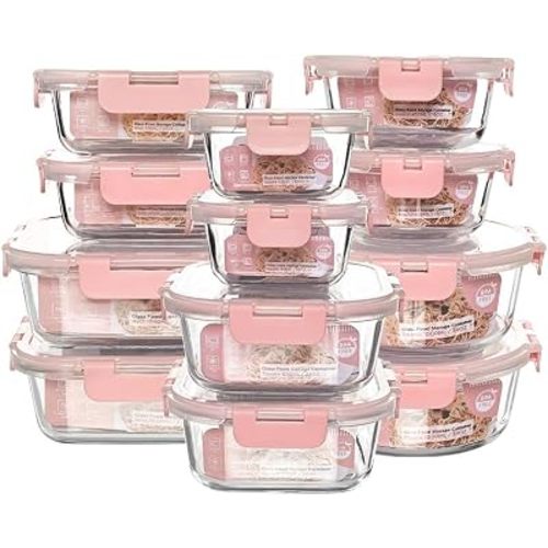 12 Pack Glass Storage Containers Transparent, Stackable Design Meal Prep Containers for Food Storage, Home, Kitchen & Pantry Organization, Microwave/Freezer/Dishwasher Safe