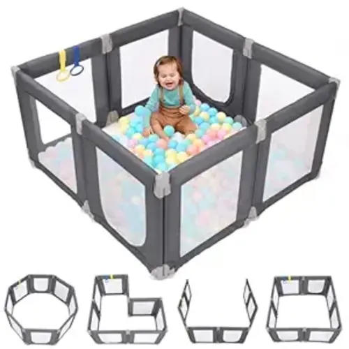 Dripex Small Foldable Baby Playpen, 49"x47" Small Space Play Yard for Travel - Portable Collapsible Play Pen for Babies, Indoor Outdoor Baby Fence, Grey