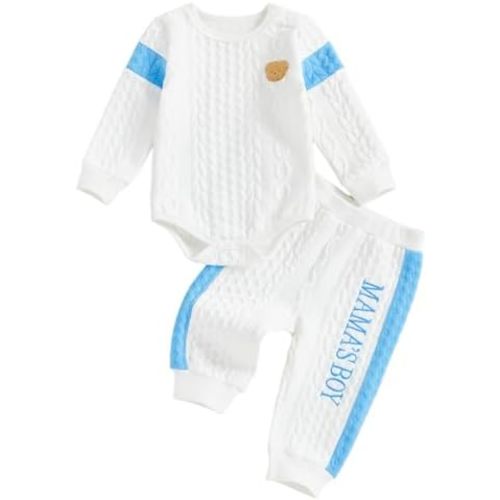 Kayotuas Newborn Baby Boy Outfit Mamas Boy Baby Clothes Cute Bear Embroidery Long Sleeve Romper Pant Set Fall Winter Clothing