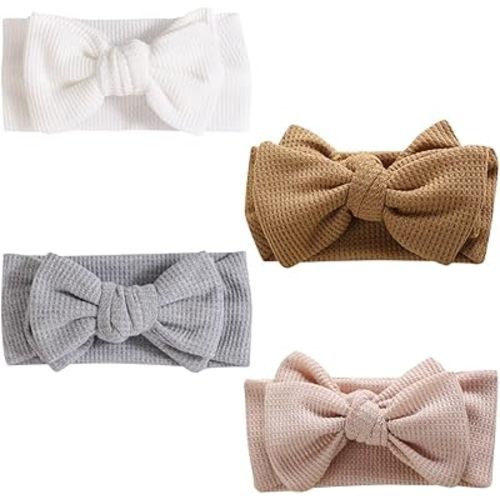4 Pcs Baby Girl Headband Infant Big Bow Headbands Soft Elastic Newborn Headwrap Solid Color Baby Headbands Cute Newborn Headbands